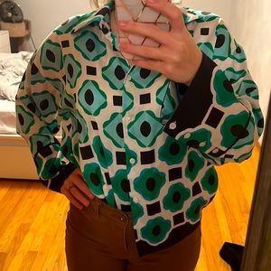 Zara XS silk button down pattern shirt